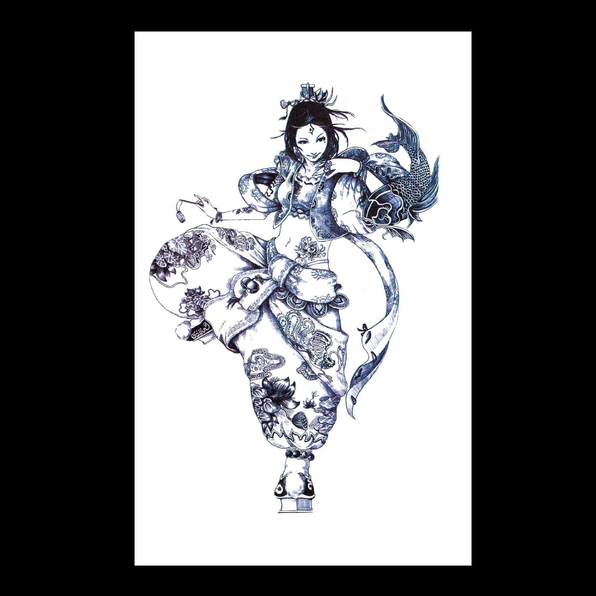 

Водонепроницаемые наклейки для татуировки: Волк, Карп, Гуань Гун, Череп, Пламя, Гейша, Крест, Сова, Цветы 12*19cm