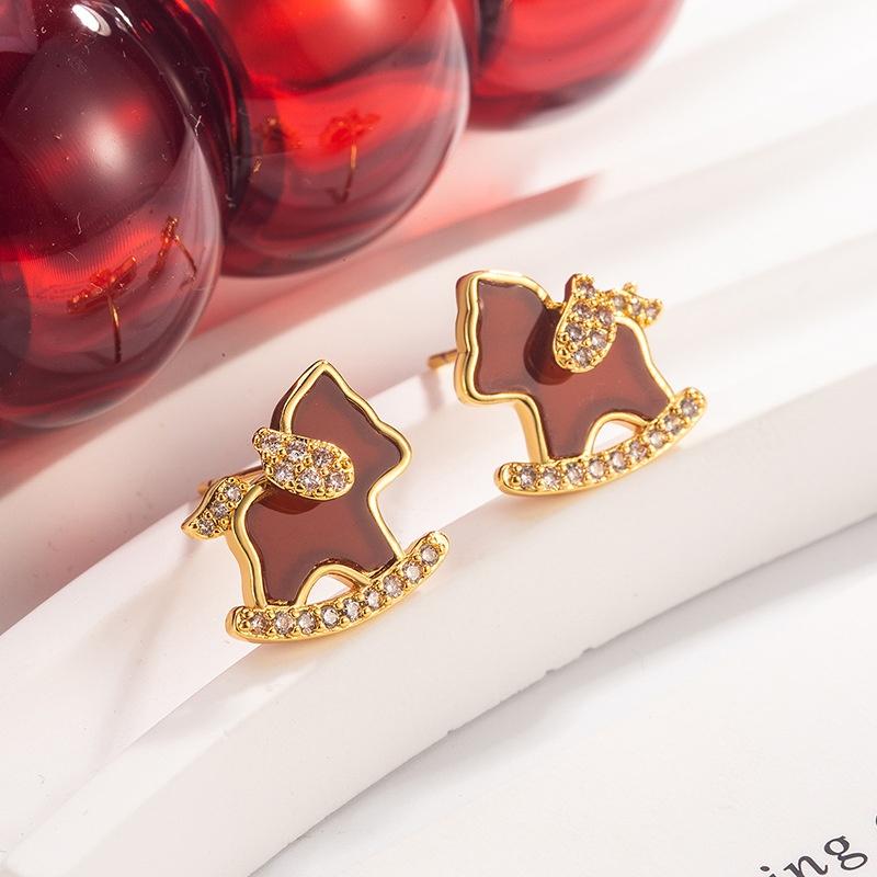 2026 Charm Pony Stud Earrings Women's Mini Synthetic Zircon Lucky Horse Earring Party Music Festival Daily Jewelry