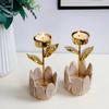 Decorative Wood Tealight Candle Holder Elegant Metal Flower Shape Potted Plant Candle Stand Candlesticks Home Decors