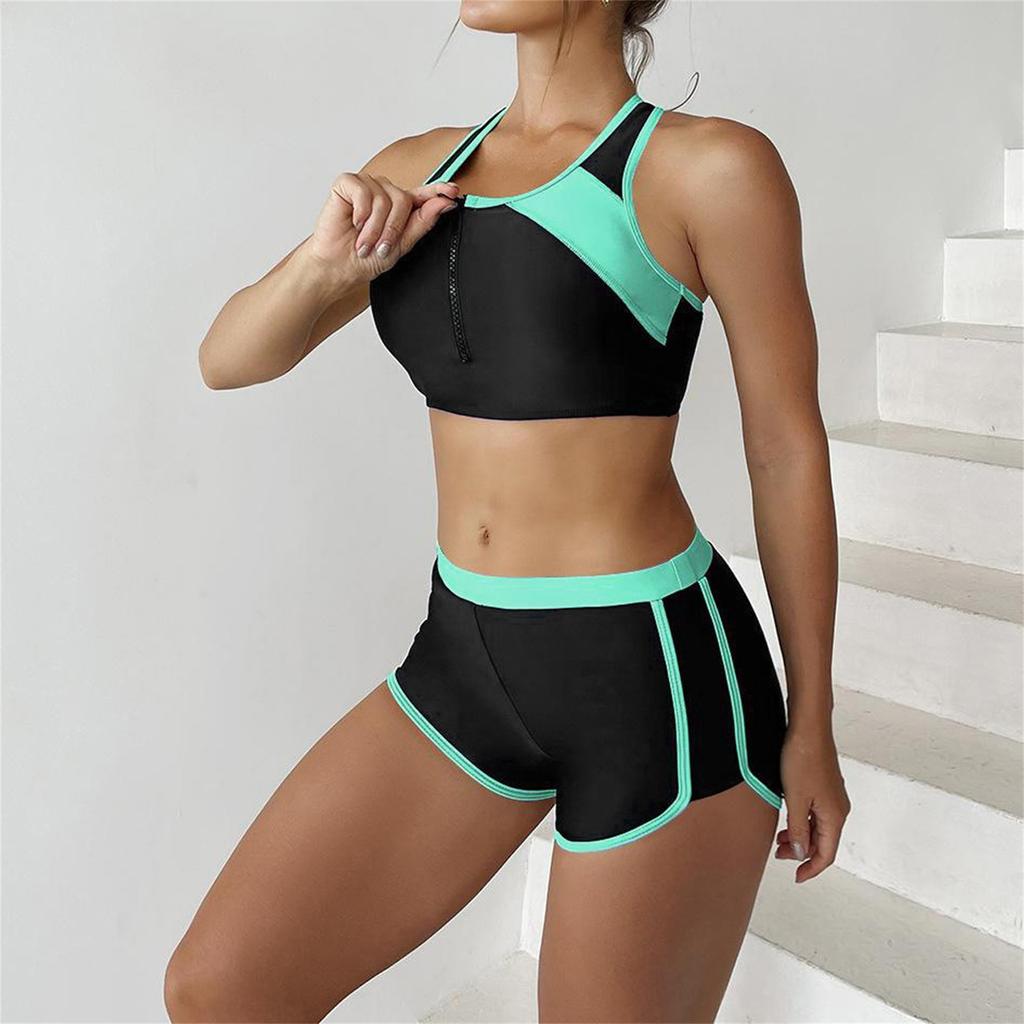 Fashion Women's Color Blocking Slim Beach Split Swimsuit Bikini