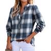 Women's V-neck Plaid Shirt Fashion Casual Shirt Button-up Top