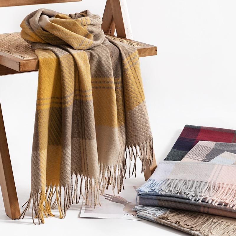 Fashion Versatile Square Plaid Scarf Women's Simple Imitation Cashmere Scarf Warm Shawl Cold Scarf