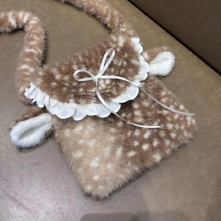 Cute Plush Crossbody Bag Small Shoulder Purses Phone Pouch Deer Shaped Purses with Magnetic Closure for Womens Girls