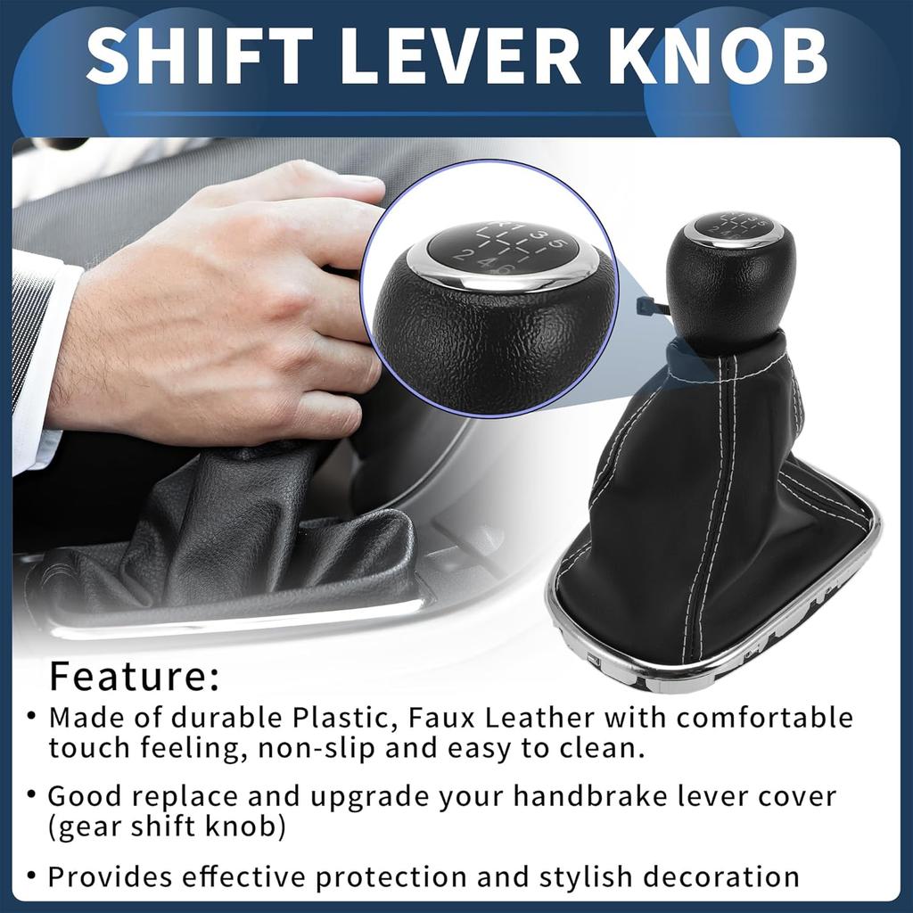 6 Speed Manual Gear Shifter Knob with Cover, Gearbox Stick Shifter Lever Knob for Chevrolet Cruze 2010-2015 Plastic Faux Leather Black White, 1 Pc