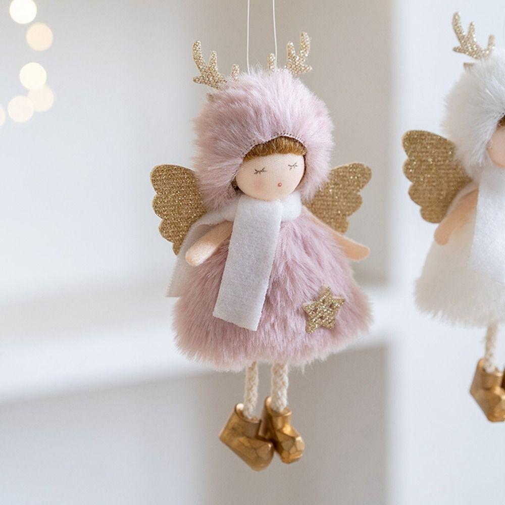 Christmas Plush Angel Girl Dolls Ornaments Xmas Tree Pendant Hanging Decoration For Home New Year Decor Supplies Kids Gifts