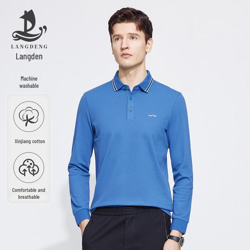 Langdeng Men s Lapel Long-Sleeve Business Polo Shirt L (175/92A)