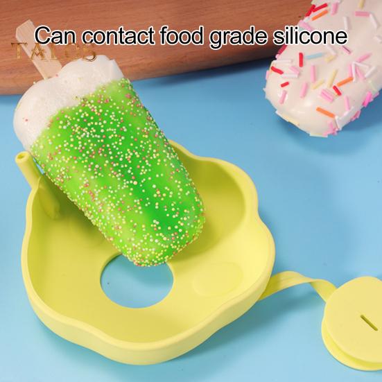 4-Pack Silicone Ice Cream Holders Leakproof Cones Popsicle Stands with Straw Holes BPA-Free Popsicle Stickiness Catcher for Melted Treats