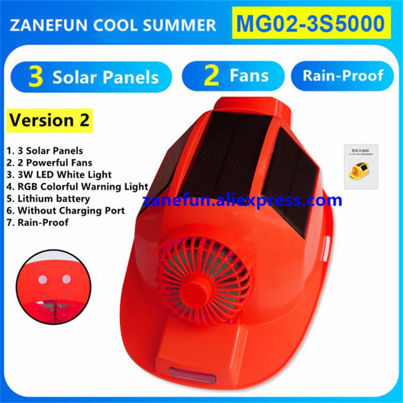Helmet With 3 Solar Panels 2 Fans LED Light RGB Warning Rechargeable Lithium Battery Power Bank Outdoor Work Solar Fan ABS Cap