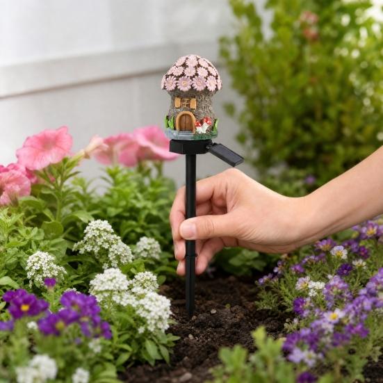 Mushroom Solar Lights, Mushroom House Statue, Fairy Cottage Garden Stake Lights, Waterproof Outdoor Landscape Lights for Yard Patio Lawn Pathway