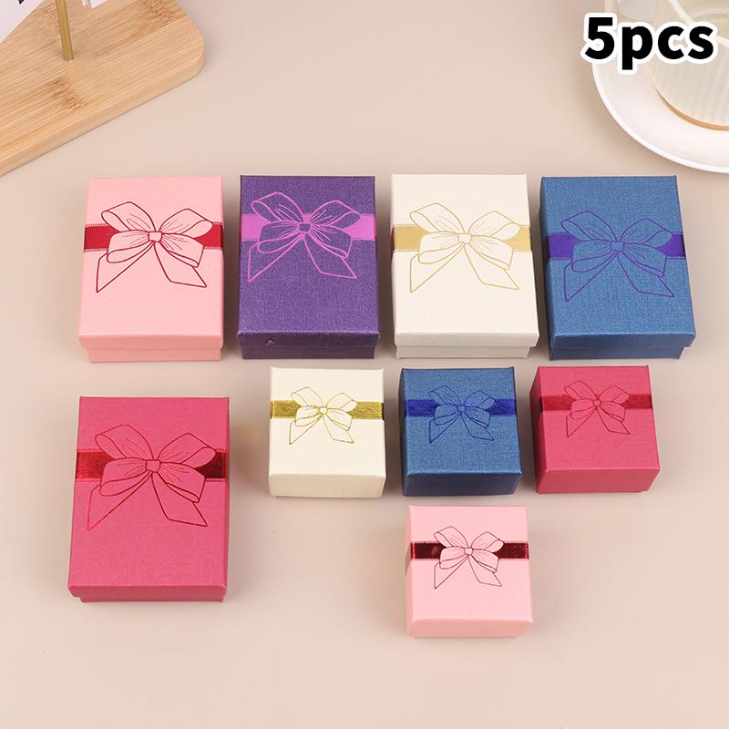 5Pcs Bow Jewelry Box Ring Earrings Bracelets Necklace Organizer Paper Jewelry Gift Packaging Box Wedding Proposal Supplies