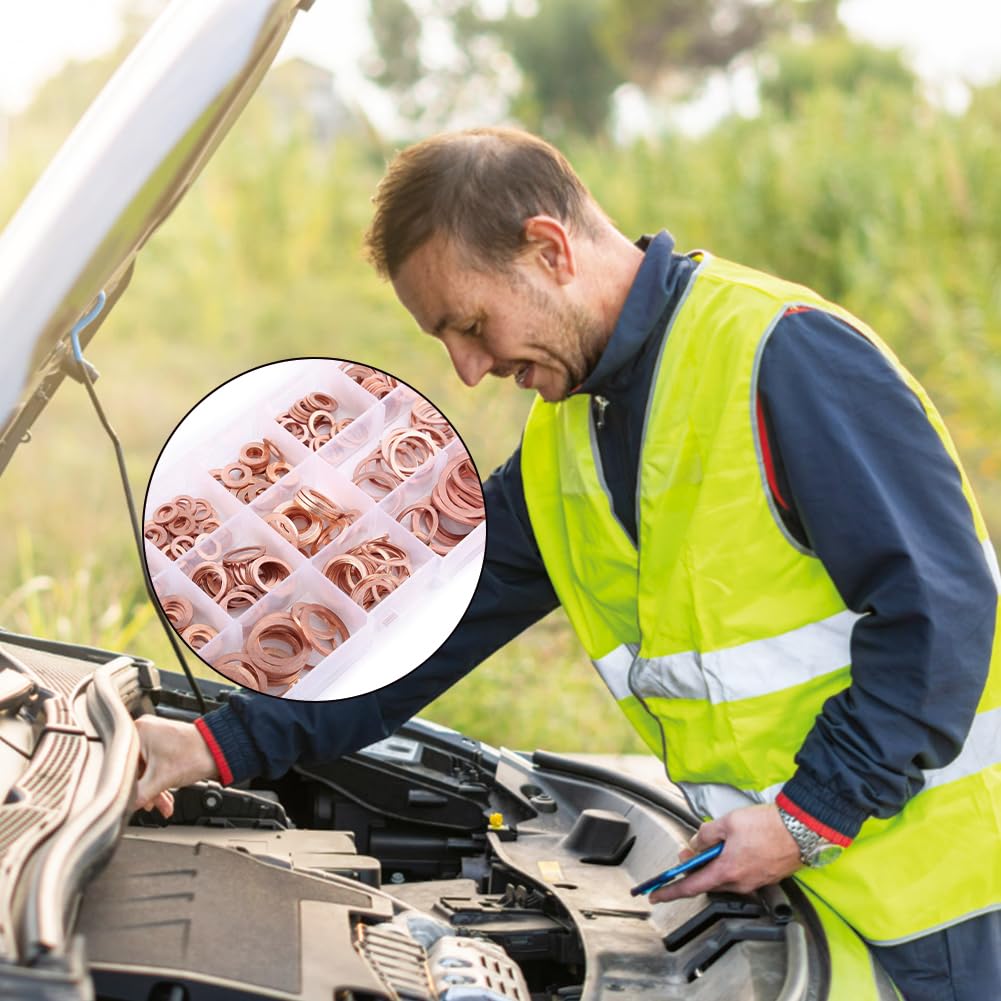 Joyzan Copper Washer Assortment Set, Metric Sealing Crush Washers Metal Flat Ring Oil Drain Plug Gasket Seal Combination Kit Sump Automotive