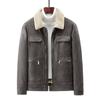 Men's Faux Suede Padded Jacket, Vintage Workwear Winter Fall Warm Sherpa Lined Thick Padded Coat with Fur Collar