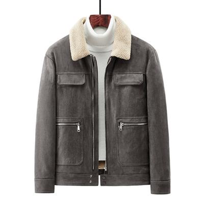 Men's Faux Suede Padded Jacket, Vintage Workwear Winter Fall Warm Sherpa Lined Thick Padded Coat with Fur Collar