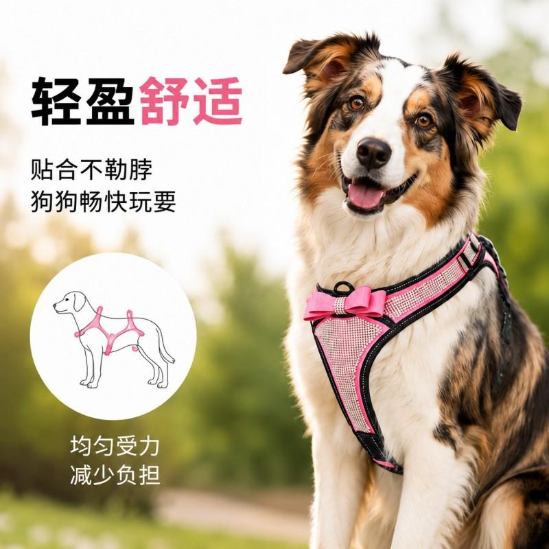 Glitter Rhinestone Dog Harness Small To Medium Breeds Outdoor Walking Adjustable Fit Comfortable Pet Vest