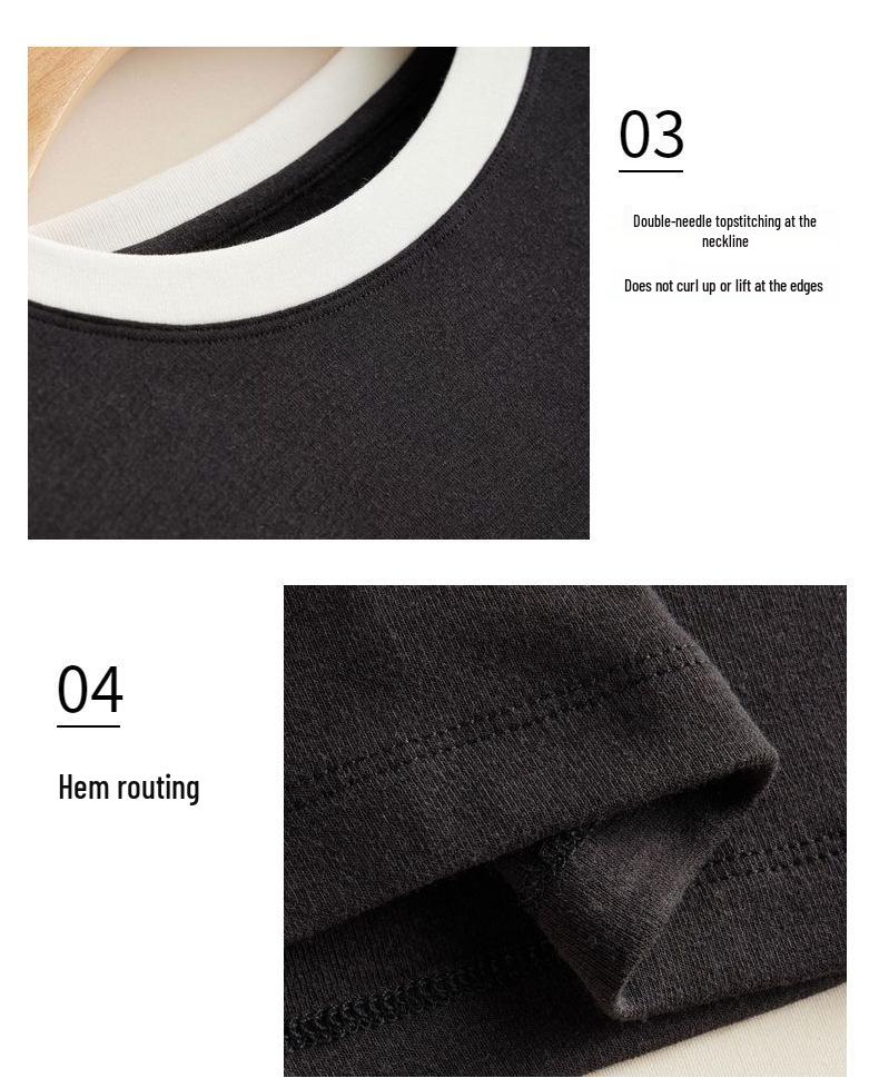 Women's Classic Black & White Color Block Crew Neck Long Sleeve T-Shirt - Spring Collection Wool Acetate Lyocell Base Layer