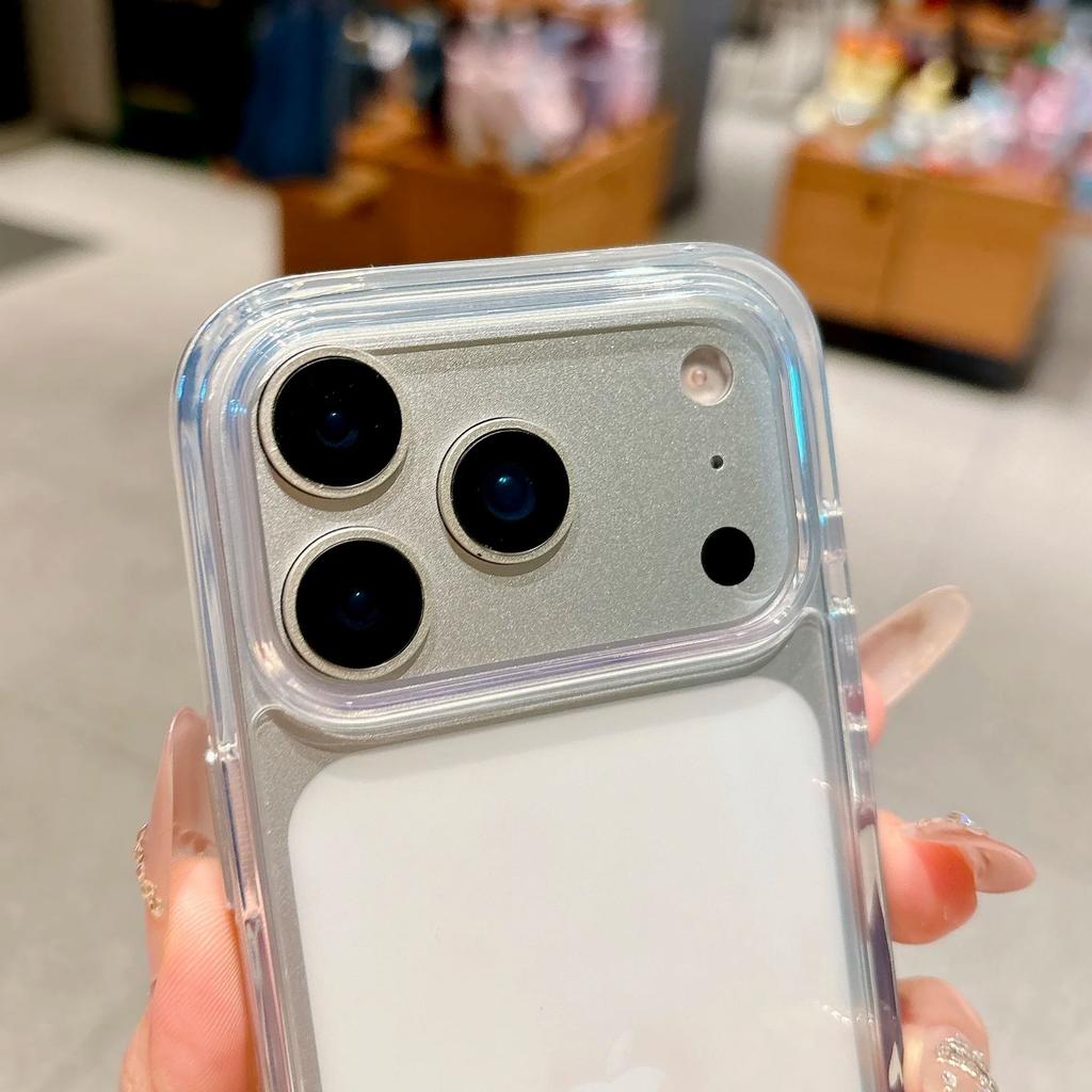 HD Transparent Acrylic Hard Phone Case For iPhone 17 16 15 14 13 Pro Max With Metal Button Armor Shockproof Bumper Cover