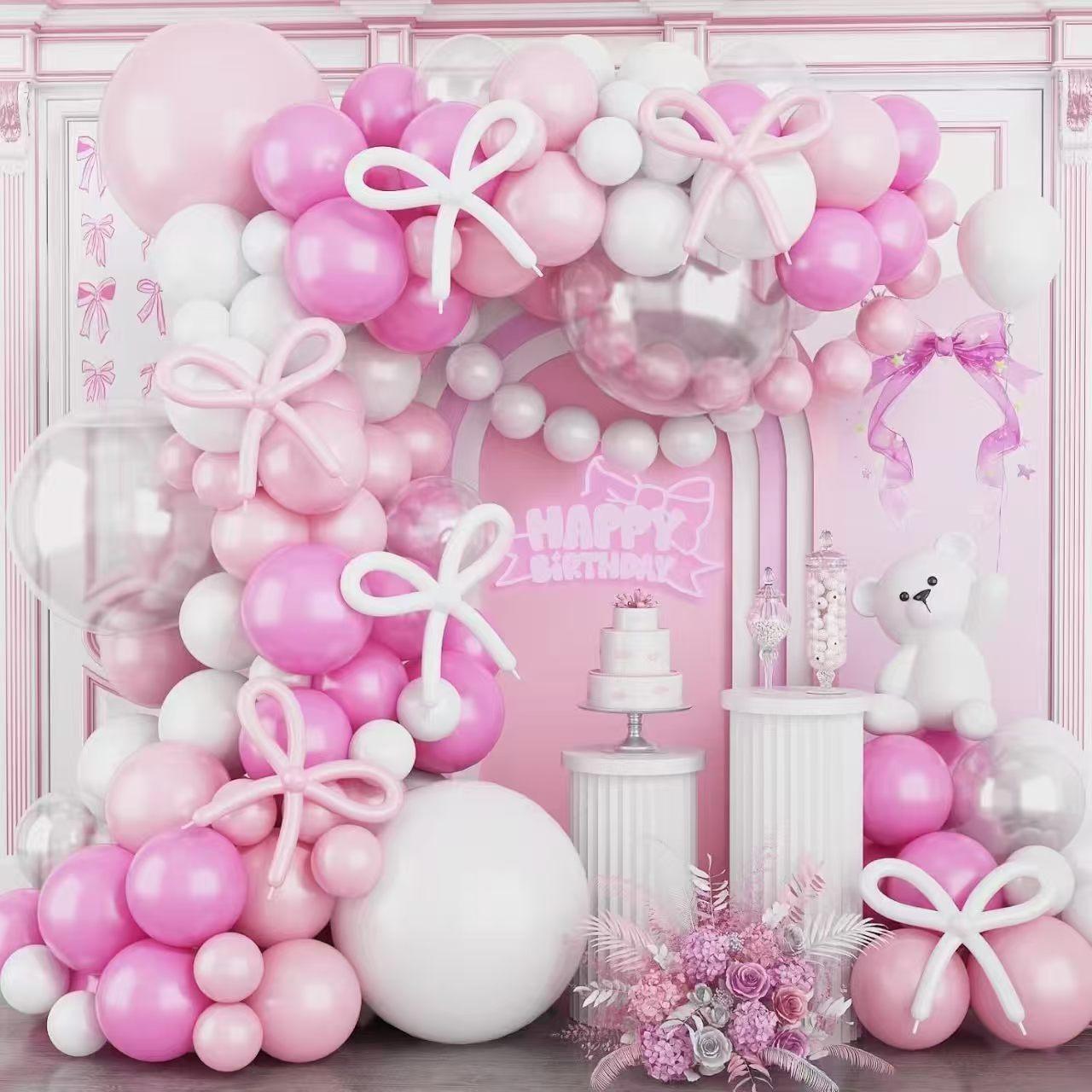 

120-Piece Maca Pink And White Balloon Set, Birthday Party Valentine S Day Decoration Balloon Arch Set as shown