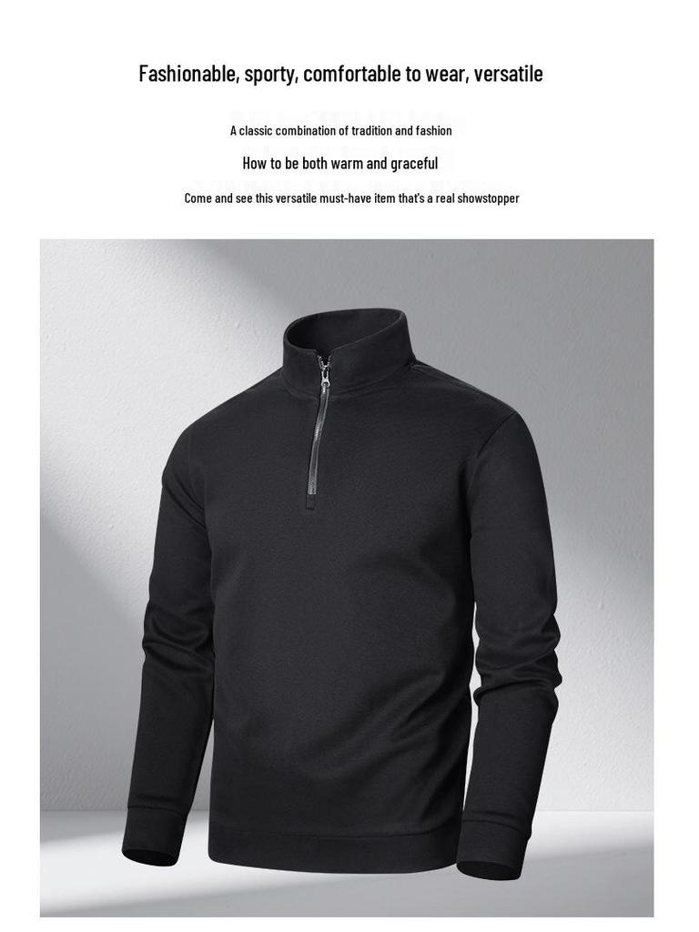Męska bluza z kapturem, półgolf, gładka, z długim rękawem, casualowa i ciepła na jesień i zimę.