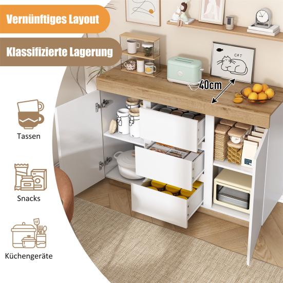 Chest of Drawers with 3 Drawers And 2 Doors, Locker, Storage Function, for Bedroom And Living Room, E1 Chipboard, White+Oak
