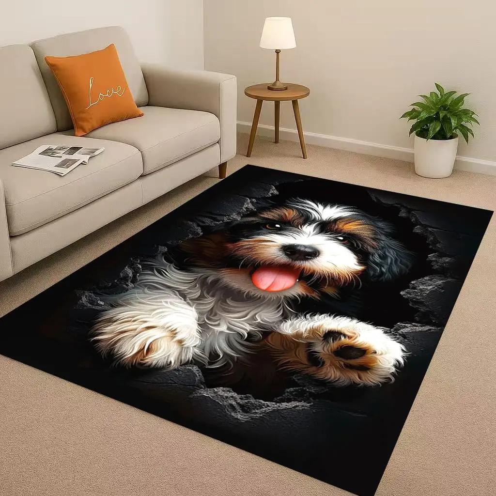 Classic Breaking Wall 3D Illusion Dog Puppy Living Room Non-Slip Area Rug Carpet for Bedroom Playroom Sofa,Home Decor Doormat