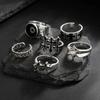 Ingemark 6 Pcs/Set Punk Hip Hop Irregular Star Cross Adjustable Rings Men Creative Silver Color Open Finger Rings Street Jewely