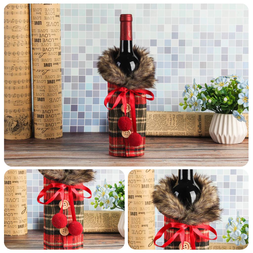 1/2PC Christmas Wine Bottle Cover Party Dining Table Wine Bottle Decoration Striped Checkered Wine Bottle Cover Home Table Decar