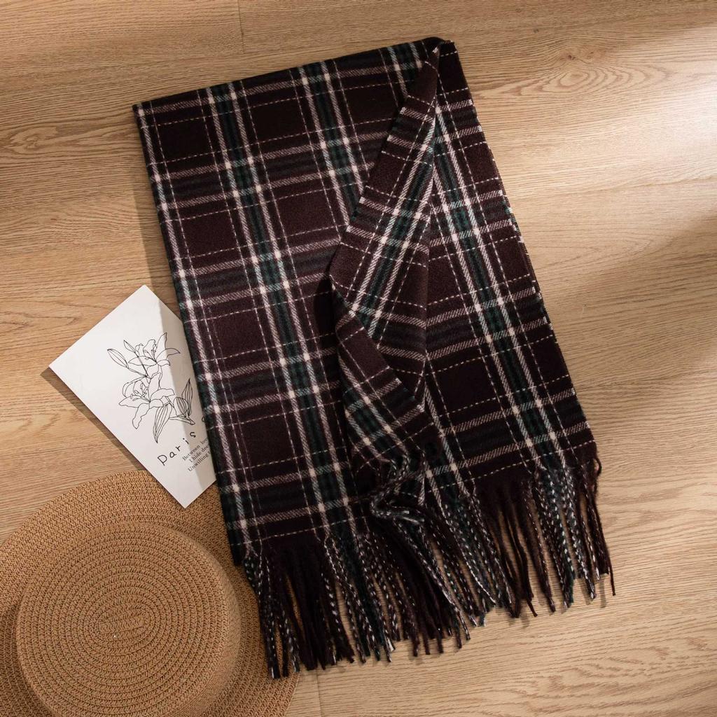 Scarf New Imitation Cashmere Retro Scarf Women's Korean Autumn and Winter Plaid Scarf Tassel Shawl Scarf