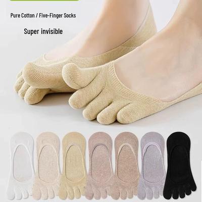 Calzini da donna a cinque dita in puro cotone modello barca: Calzini Invisibili Estivi Sottili, Resistenti agli Odori, con Aderenza sul Tallone, Bassi, Senza Cuciture.