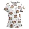 Women's Fashion Printed Short Sleeve V Neck Pattern Tops Pocket Working T-shirts