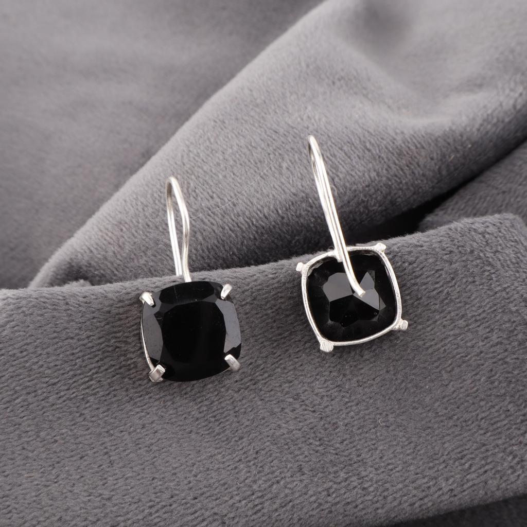 Black Onyx 925 Solid Sterling Silver Onyx Earrings, Handmade Boho Gemstone Jewelry Earrings For Memorial Day