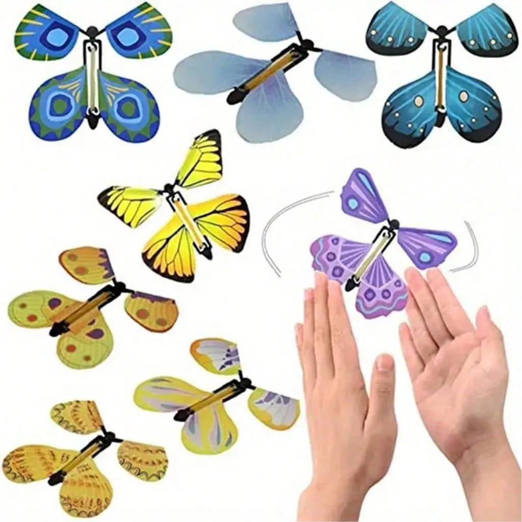 5 Pcs Magic Wind Up Flying Butterfly, Rubber Band Powered Magic Fairy Flying Toy, Great Surprise Gift ,Party Favor Random, Christmas Magic,