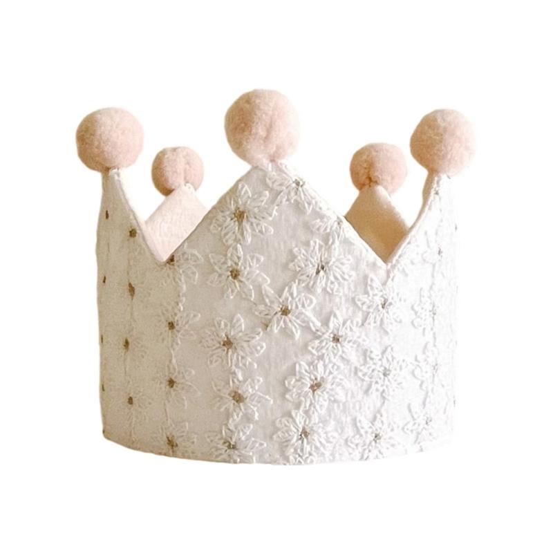 Royal Crowned Hat for Infant Photography Lace Fabric Handmade Floral Embroidery 100 Days Celebration Party Headwear белый