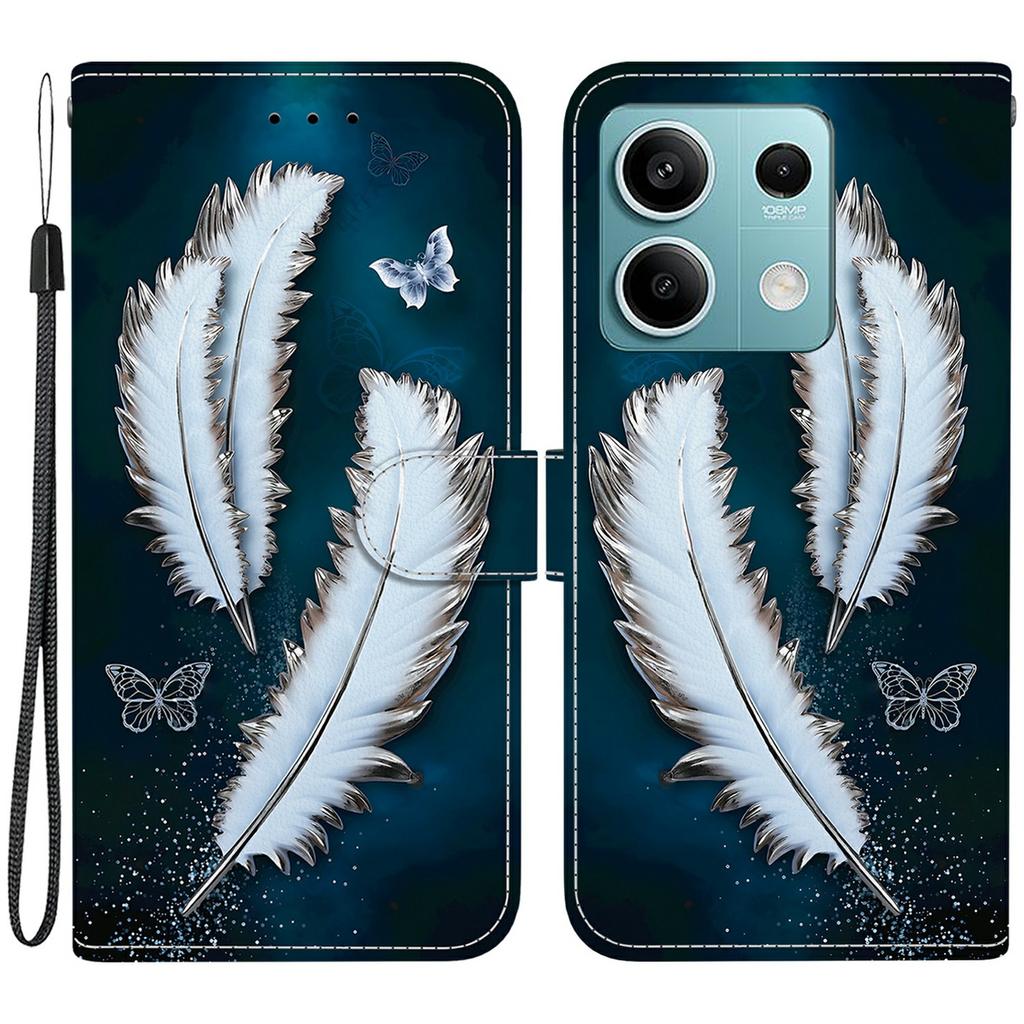 Für Xiaomi Redmi Note 13 5G Hülle Musterdruck Sturzsicher Leder Klapp-Brieftasche Handyhülle mit Lanyard