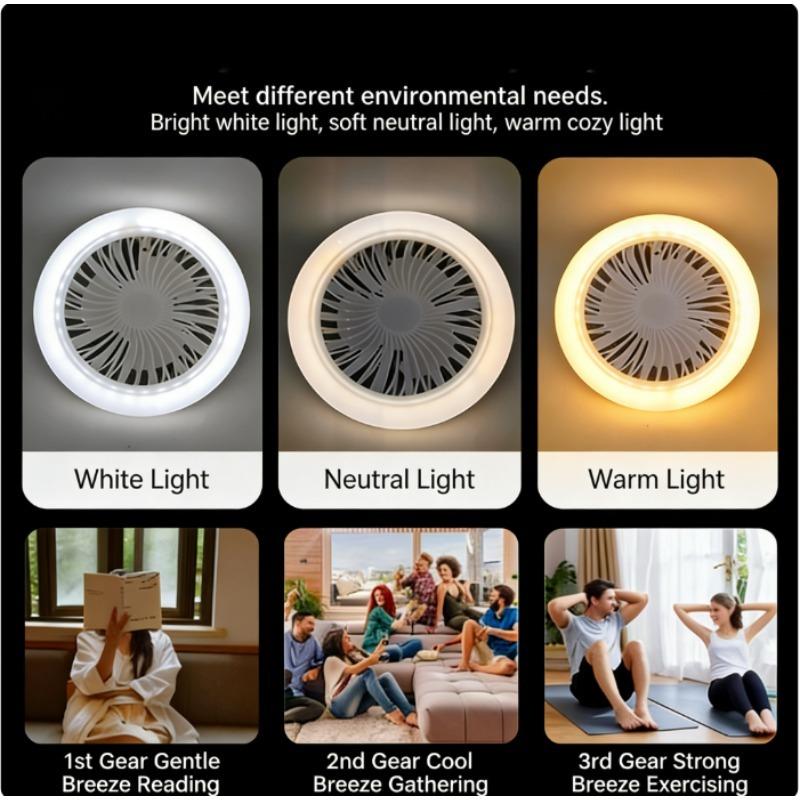 Portable USB Rechargeable Ceiling Fan with LED Light Strong Wind Hanging Fan for Camping Tent Office Bedroom Indoor Outdoor