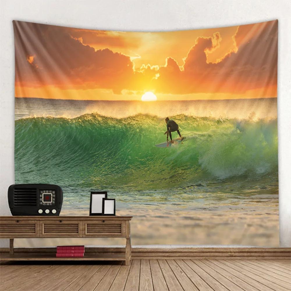 Retro Oil Painting Beach Pattern Tapestry Home Wall Decoration Tapestry Bedroom Living Room Tapestry