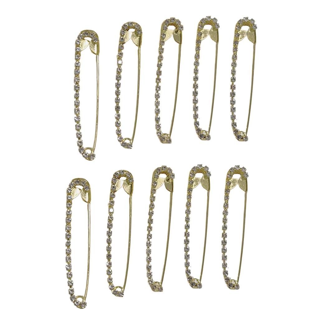 10Pcs Chic Rhinestone Brooch Pins Adornment Sparkling Rhinestones Pins Decorative Clips For Women's Clothing