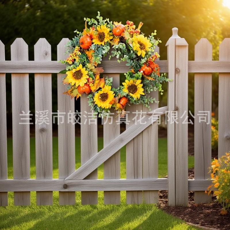 Sunflower Wreath 45cm PVC Floral Decor Christmas Holiday Home Wall Hanging Wedding Party Outdoor Photography Prop