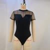 Women's Summer Solid Color Short Sleeve Mesh Patchwork Receiving Waist Lift Hip Jumpsuit