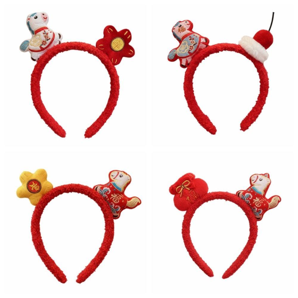 Kreslená obruč do vlasů s koňským ohonem Pony Novoroční pokrývka hlavy Sladká 2026 Novoroční čelenka Foto rekvizita