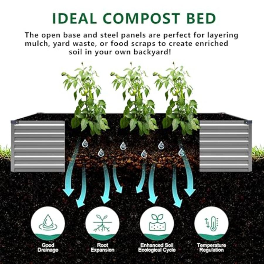 12x2x1.5FT Galvanized Raised Garden Bed Vegetable Boxes Rectangle Metal Flower Box Large Planter Raised Beds Outdoor Garden for