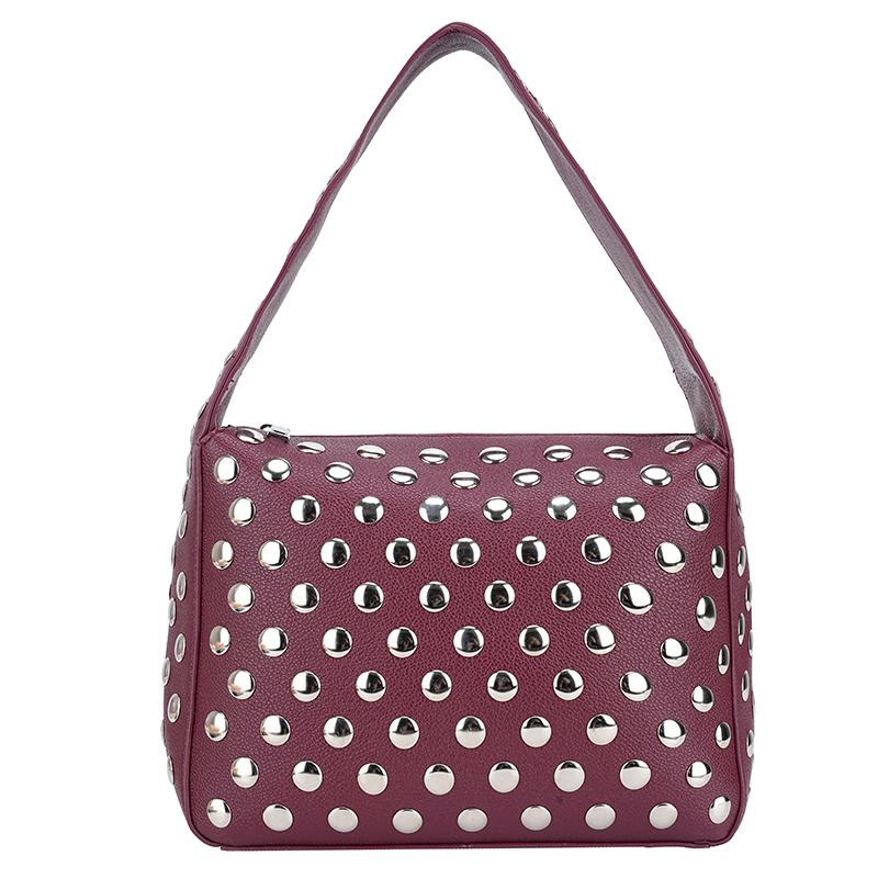

High Quality Solid PU Versatile Small Square Bag Youth Rivet Decoration Sweet Shoulder Bag Sewing Thread Concise Women s Handbag бордовий