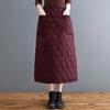 Women Down Skirt Elastic High Waist Large Swing Design Midi Skirt with Pockets Solid Color A-Line Windproof Skirt