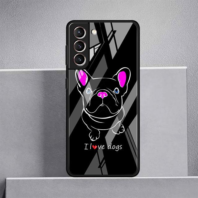 French Bulldog Black White Glass Case For Samsung Galaxy S22 S20 FE S21 Plus Phone Cover S10 5G S9 Note 20 Ultra 10 Lite Shell