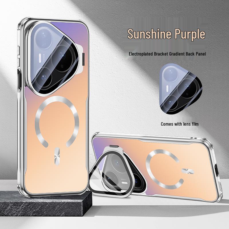 Applicable for Huawei Pura90Pro: Mate80 Gradient Electroplated Magnetic Lens Holder Full Coverage Protective Phone Case