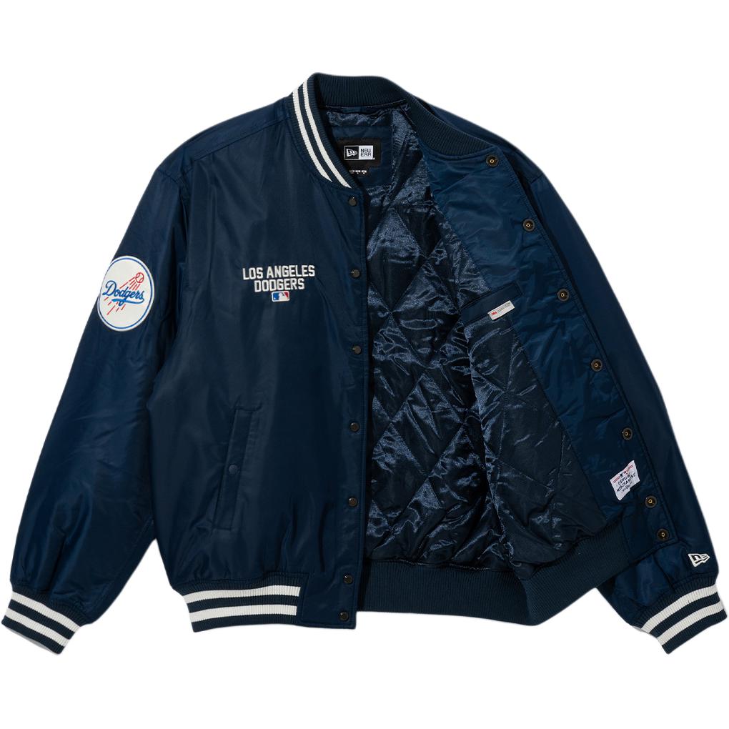 New Era Baseball Collar Snap Button Drop Shoulder Long Sleeve Baseball Jacket Unisex jackets Blue 14397947