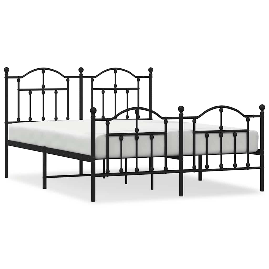 Vidaxl Metalowa Rama Łóżka Z Wezgłowiem I Zanóżkiem, Czarna, 135X190Cm
