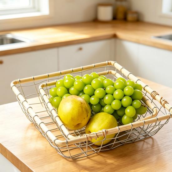 Storage Basket, Stainless Steel Woven Multi-Purpose Organizer, Large Capacity Stackable Fruit Bowl for Kitchen Bathroom Bedroom And More
