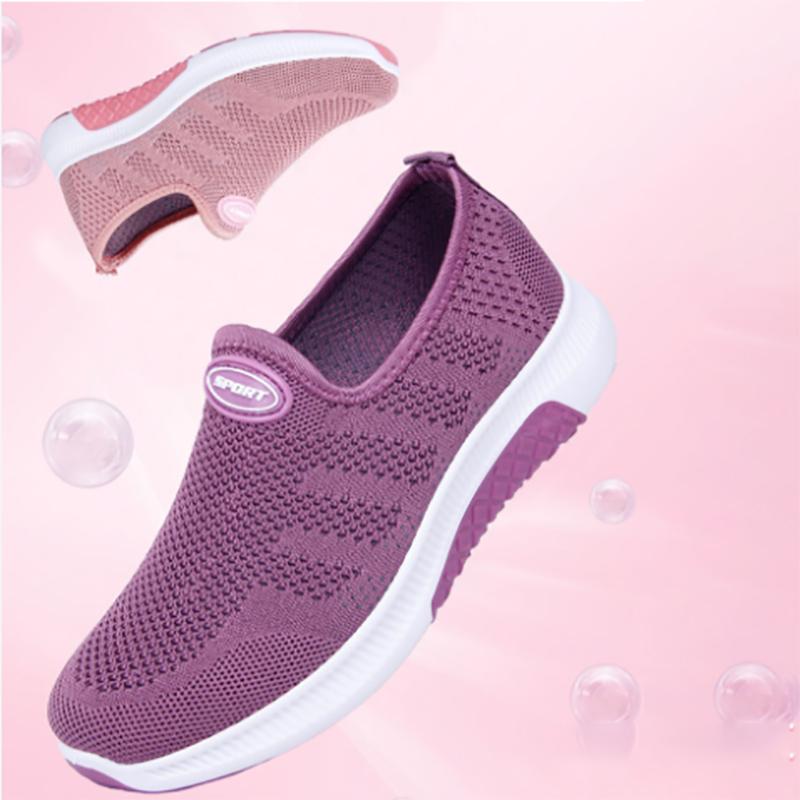 Women Spring and Autumn Cloth Shoes Flying Woven All-match Sneakers One Pedal Middle-aged and Elderly Mothers Casual Running Shoes