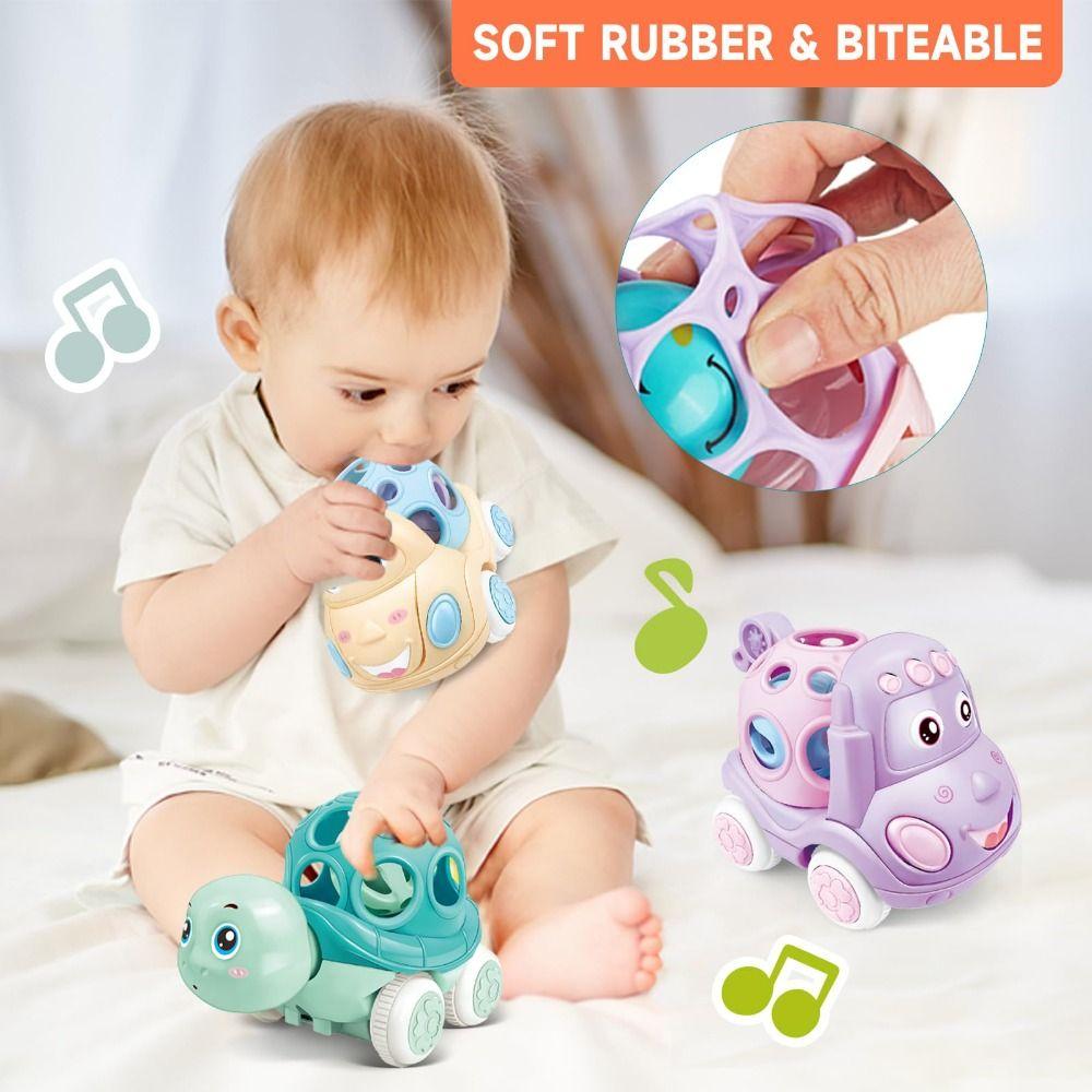 Friction Powered Inertia Pull Back Car Press and Go Rattle Roll Cars  for 1-3 Years Old