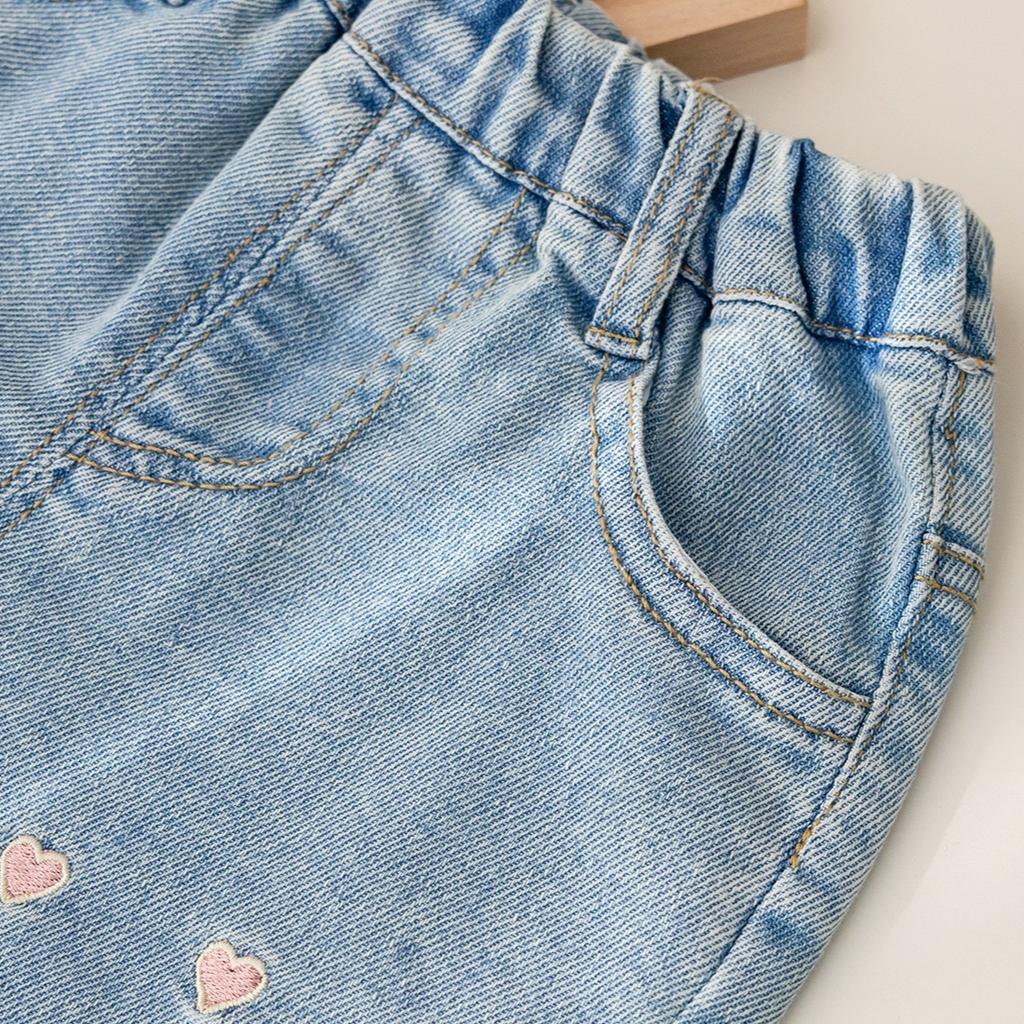 Girls' Jeans Summer Korean Lace Love Embroidered Shorts Sweet and Versatile Shorts for Girls